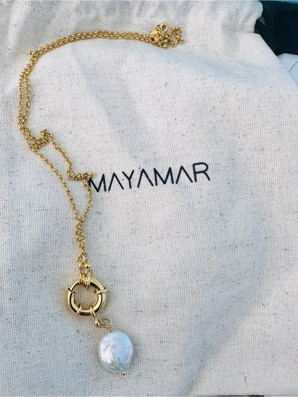 Gold Baroque Mother of Pearl Pendant 24k overlay Necklace